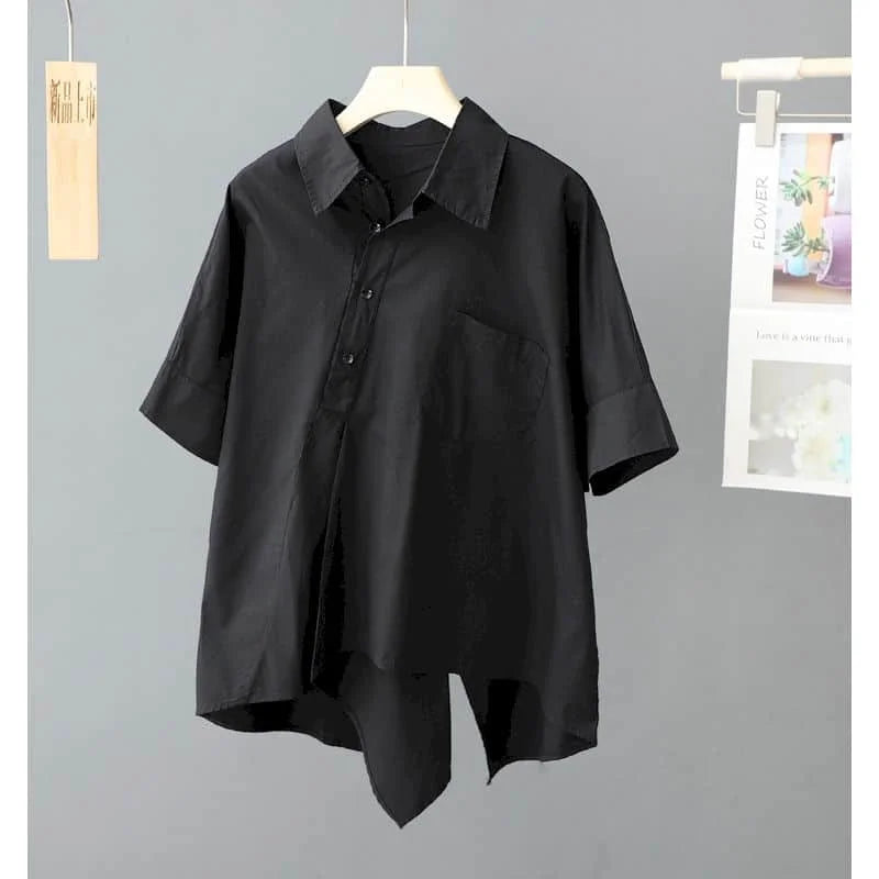 Women Vintage Half Sleeve Polo-neck Casual Korean Style Shirts