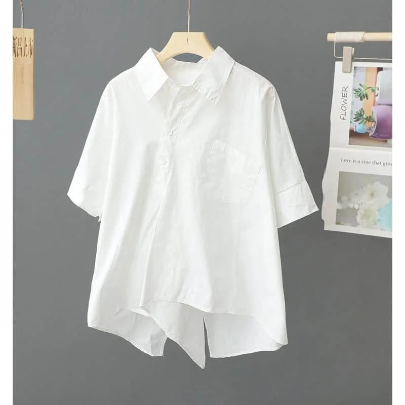 Women Vintage Half Sleeve Polo-neck Casual Korean Style Shirts