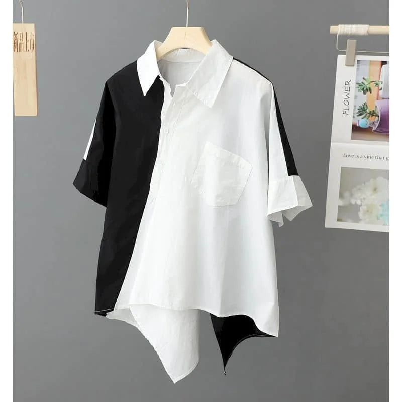 Women Vintage Half Sleeve Polo-neck Casual Korean Style Shirts