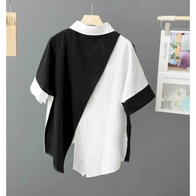 Women Vintage Half Sleeve Polo-neck Casual Korean Style Shirts