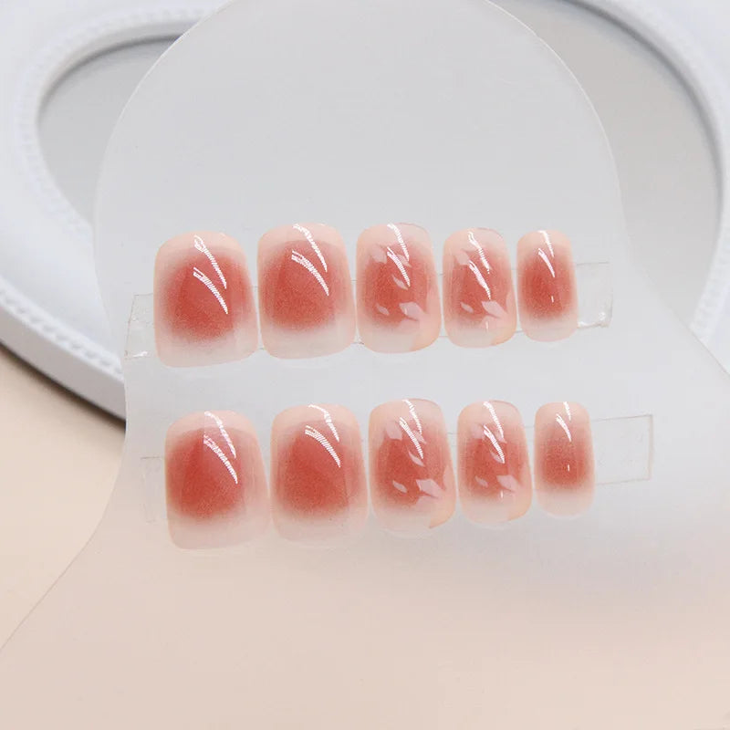 24pcs French Cherry Blossom Blush Short Flowers Ballet False Nail Artificial Manicure Pink Gradient Korean Sweet Press on Nails