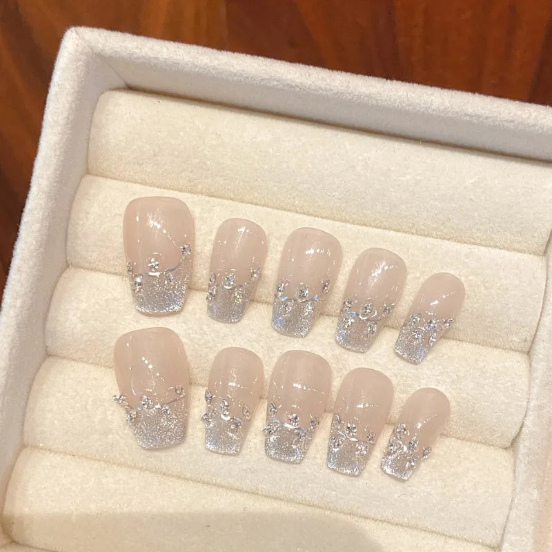 10pcs Handmade Nails Set Press on Acyrlic Finger Nail Reusable Adhesive False Nails for Gluing Fingernails Fake Nails with Glue