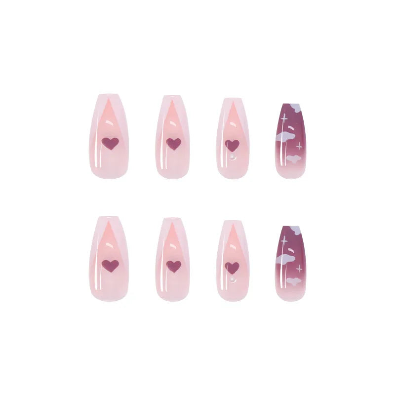 24pcs Wearable Pink Press On Fake Nails Tips With Glue False Nails Design Butterfly Lovely Girl False Nails With Wearing Tools