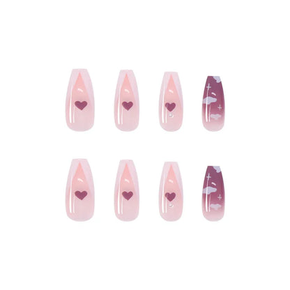 24pcs Wearable Pink Press On Fake Nails Tips With Glue False Nails Design Butterfly Lovely Girl False Nails With Wearing Tools